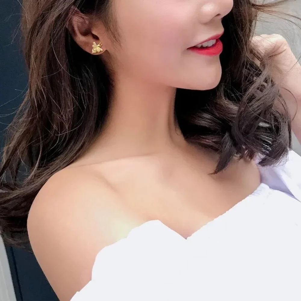 14k Gold Queen Bee Diamonds Stud Earrings Sterling Silver - Picture 7 of 12